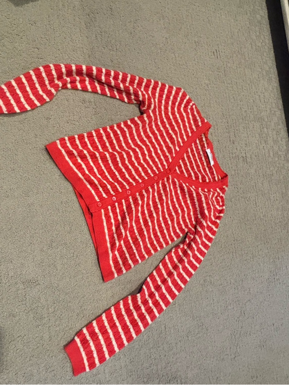 Old Navy Red and White Striped V-Neck Cardigan